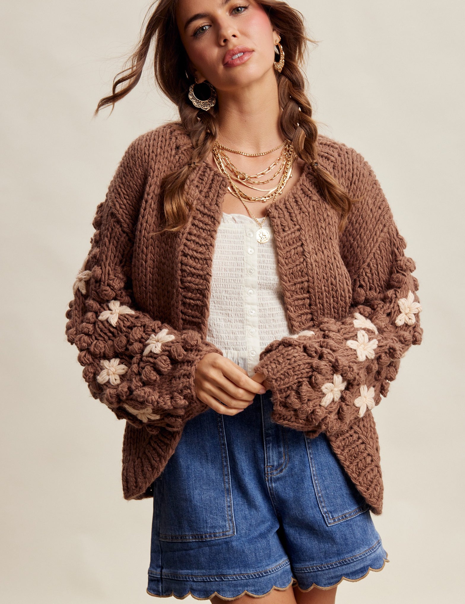 Bloom House Dimensional Floral Cardigan in Mocha - product photo 2