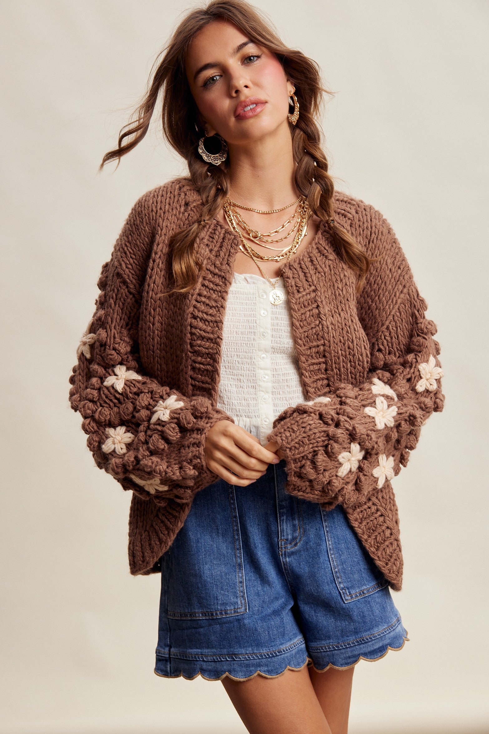 Bloom House Dimensional Floral Cardigan in Mocha - product photo 2