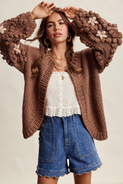 Bloom House Dimensional Floral Cardigan in Mocha - product photo 3