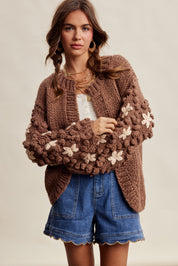 Bloom House Dimensional Floral Cardigan in Mocha - product photo 4
