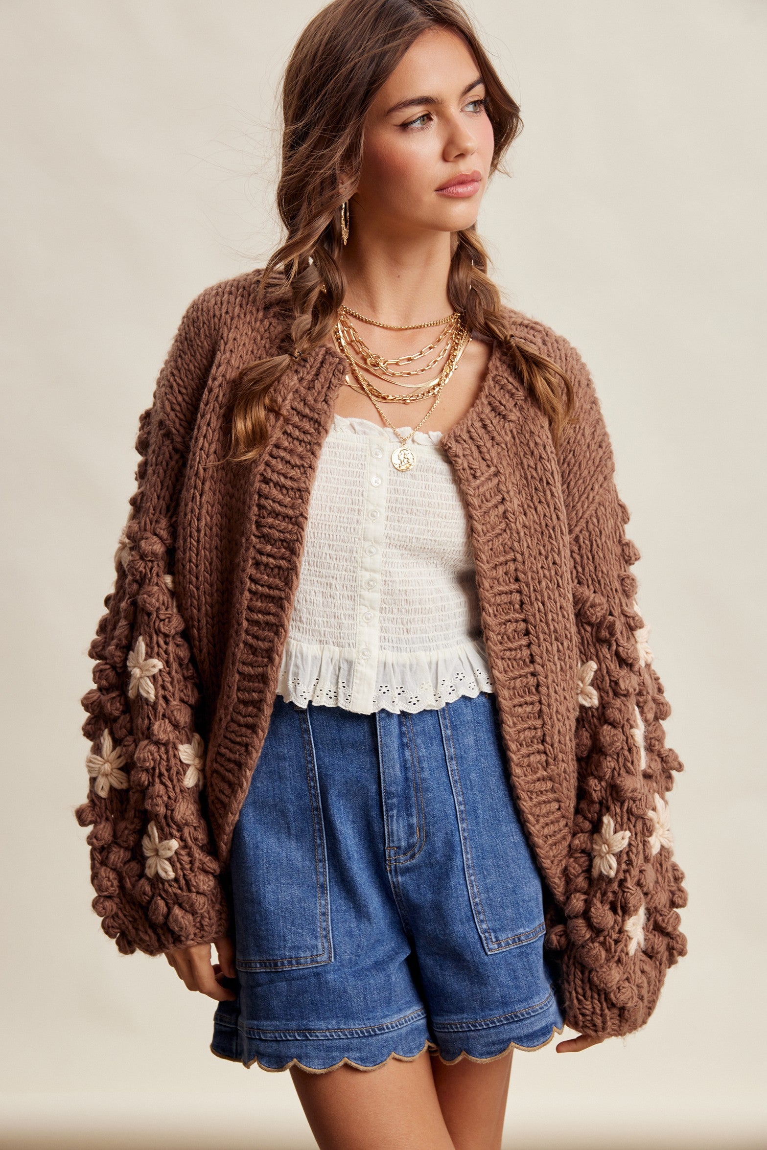 Bloom House Dimensional Floral Cardigan in Mocha - product photo 5