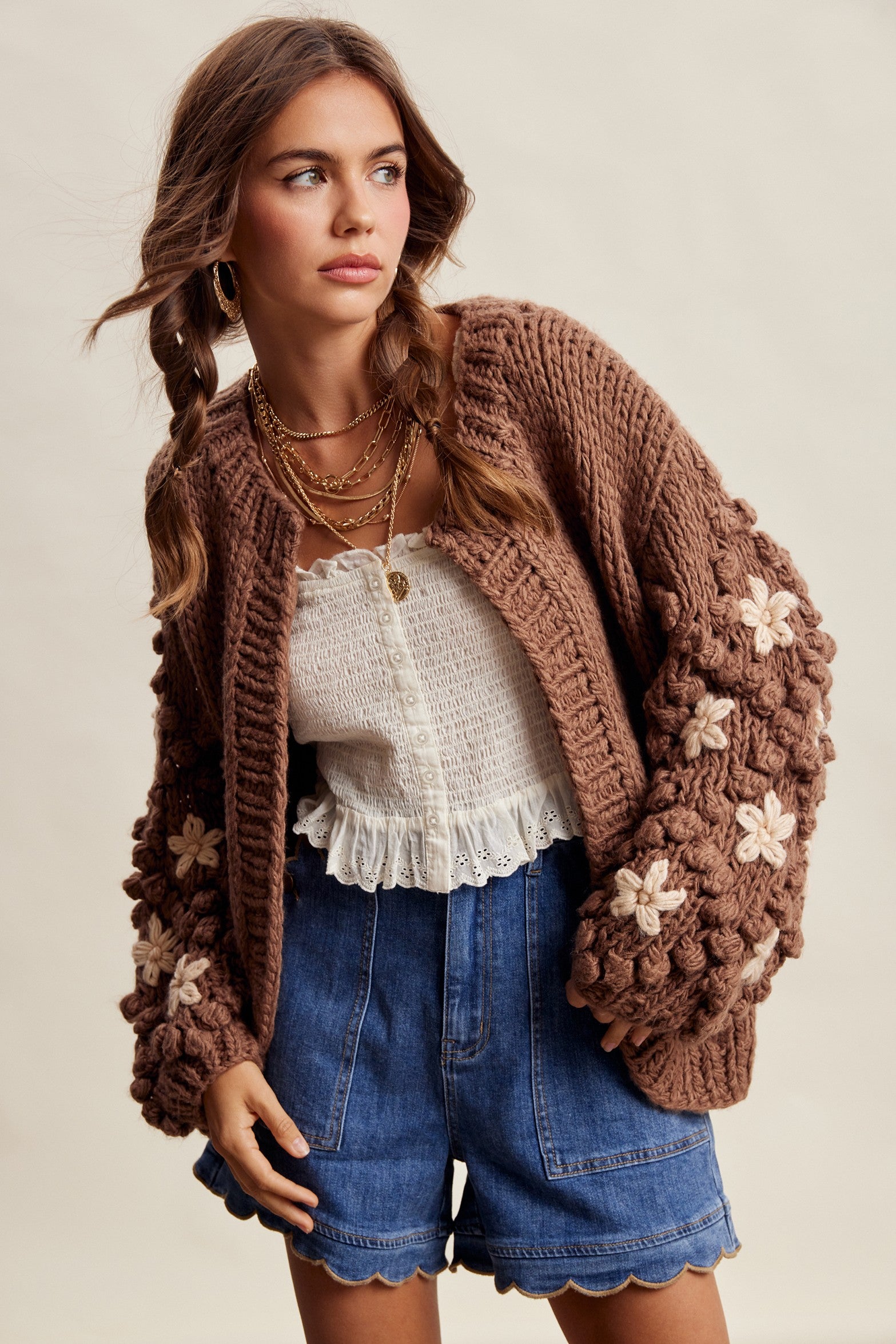 Bloom House Dimensional Floral Cardigan in Mocha - product photo 6