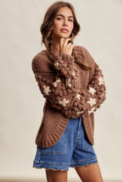 Bloom House Dimensional Floral Cardigan in Mocha - product photo 7
