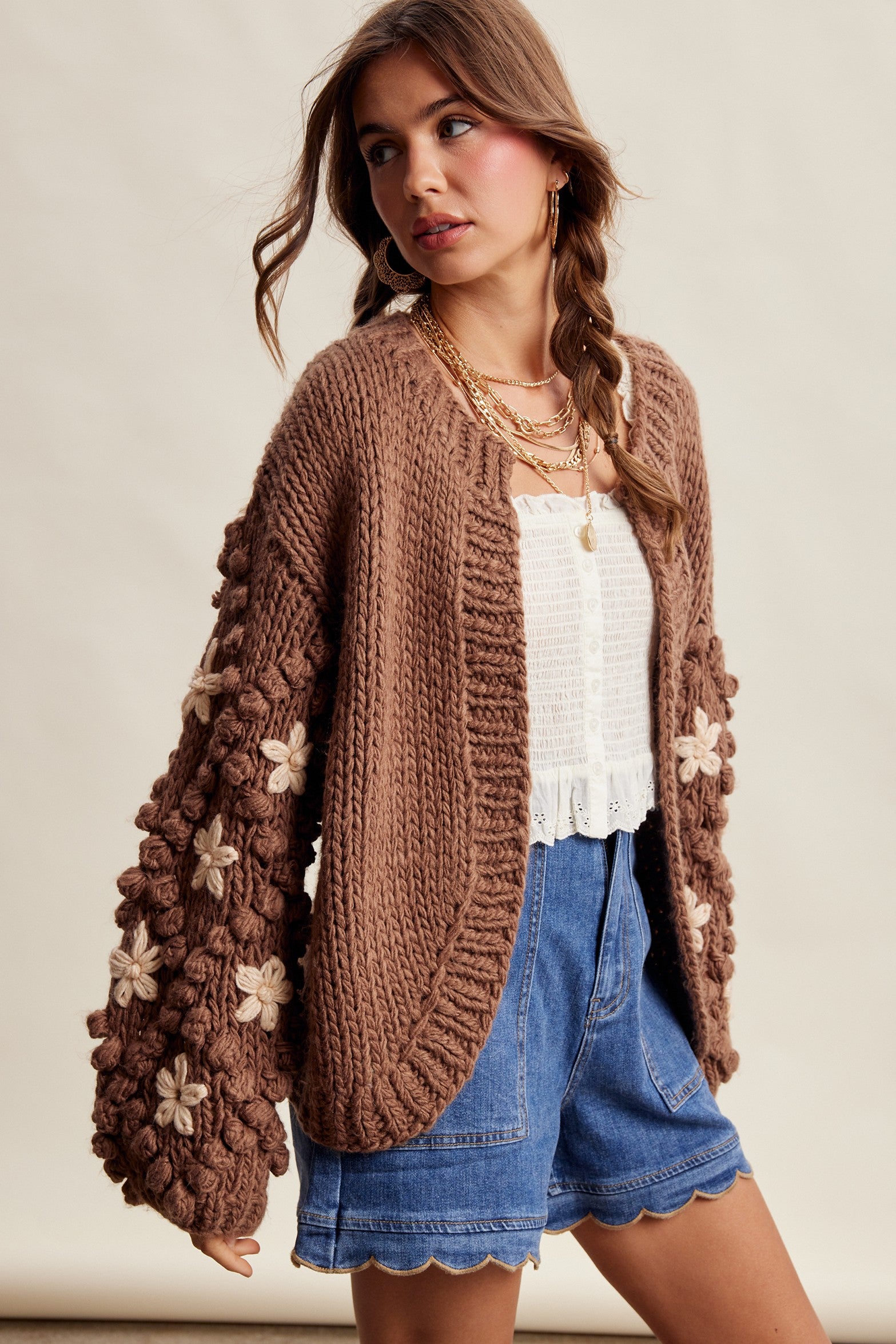 Bloom House Dimensional Floral Cardigan in Mocha - product photo 8