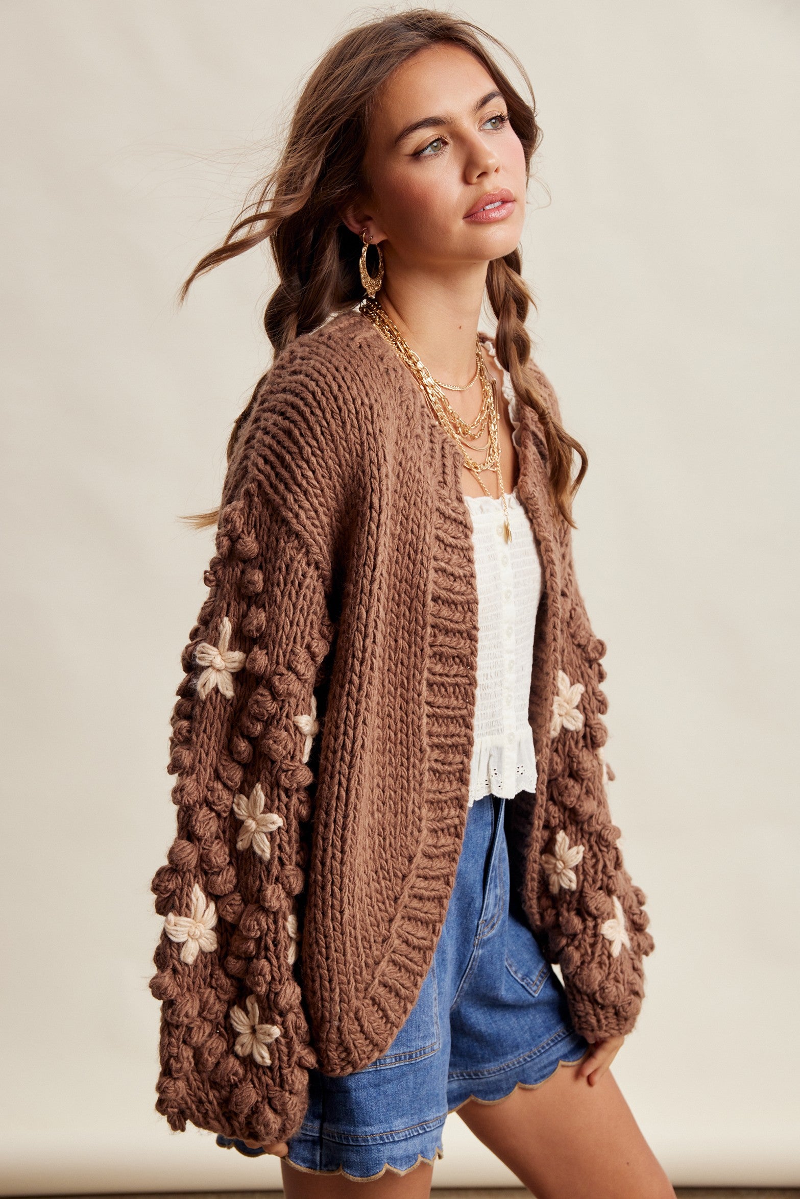 Bloom House Dimensional Floral Cardigan in Mocha - product photo 10
