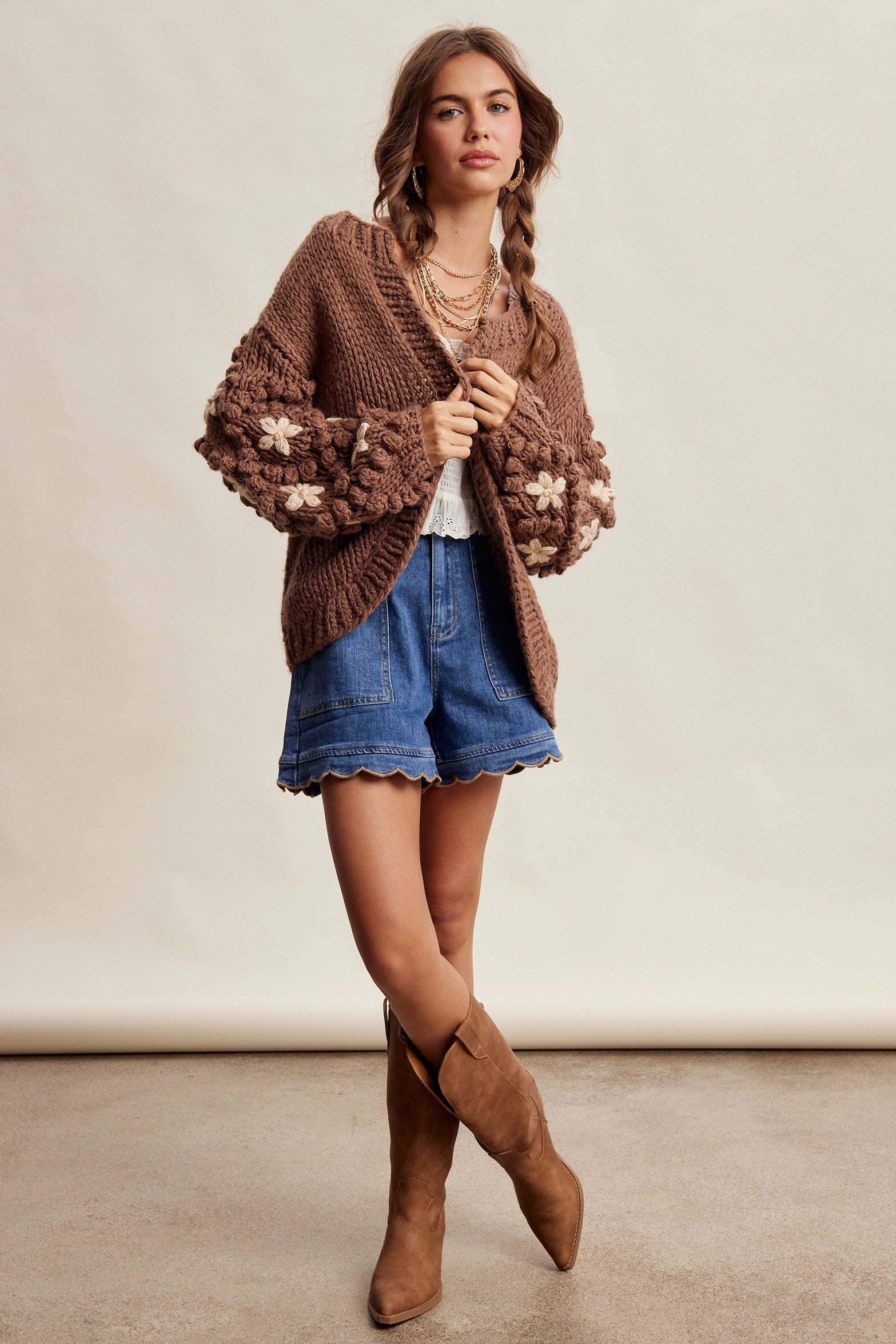 Bloom House Dimensional Floral Cardigan in Mocha - product photo 15