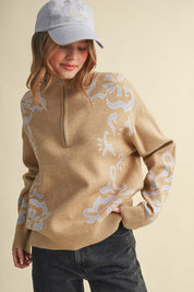 Bloomhaven Floral Half Zip Sweater - Latte Lilac
