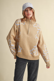 Bloomhaven Floral Half Zip Sweater - Latte Lilac