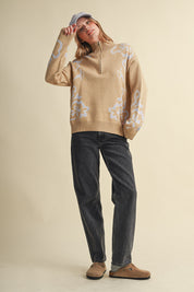 Bloomhaven Floral Half Zip Sweater - Latte Lilac