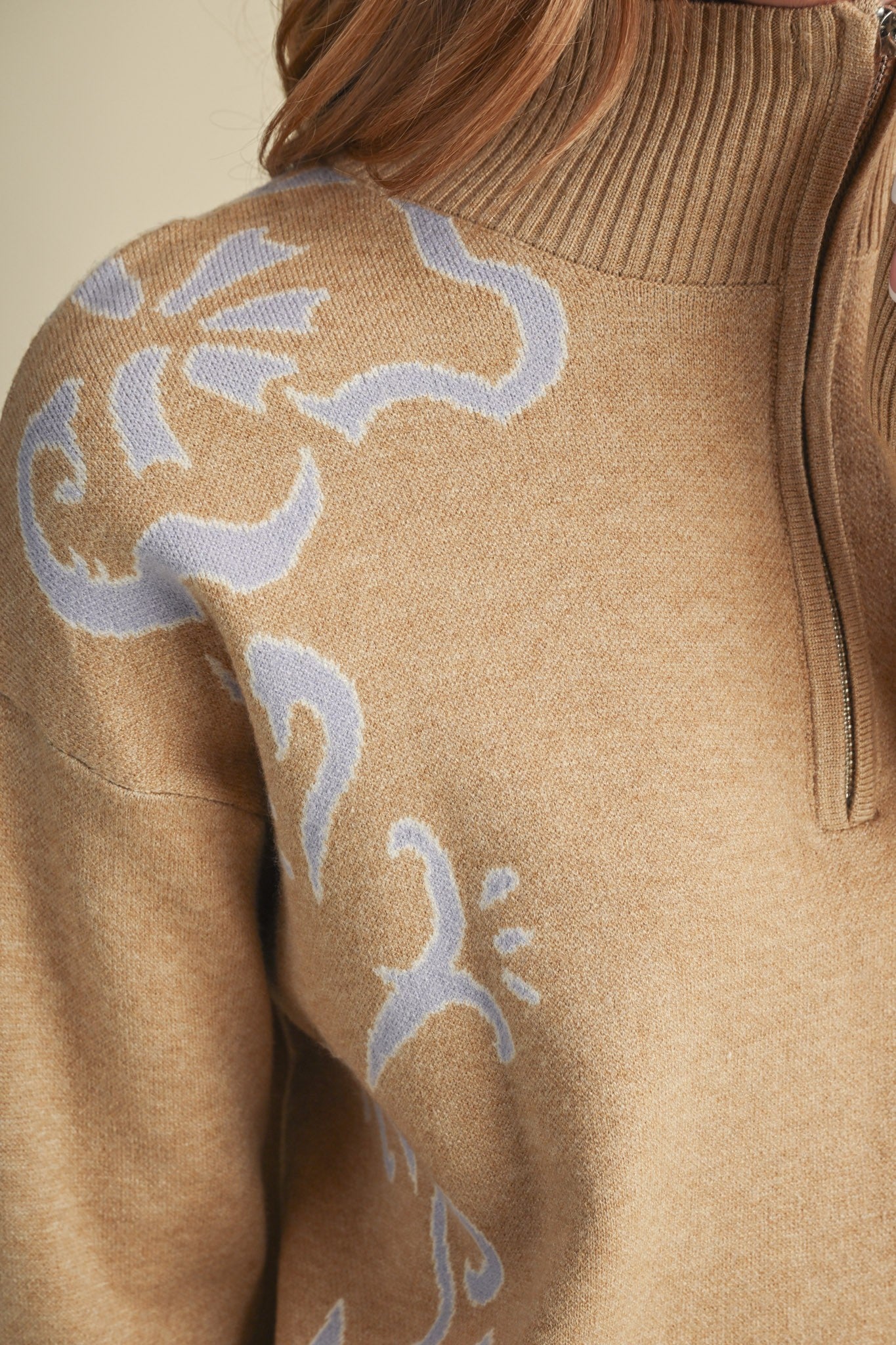 Bloomhaven Floral Half Zip Sweater - Latte Lilac