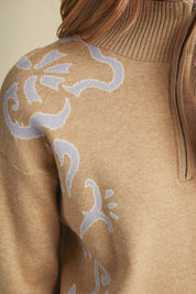 Bloomhaven Floral Half Zip Sweater - Latte Lilac