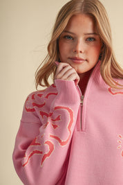Bloomhaven Floral Half Zip Sweater - Pink Papaya