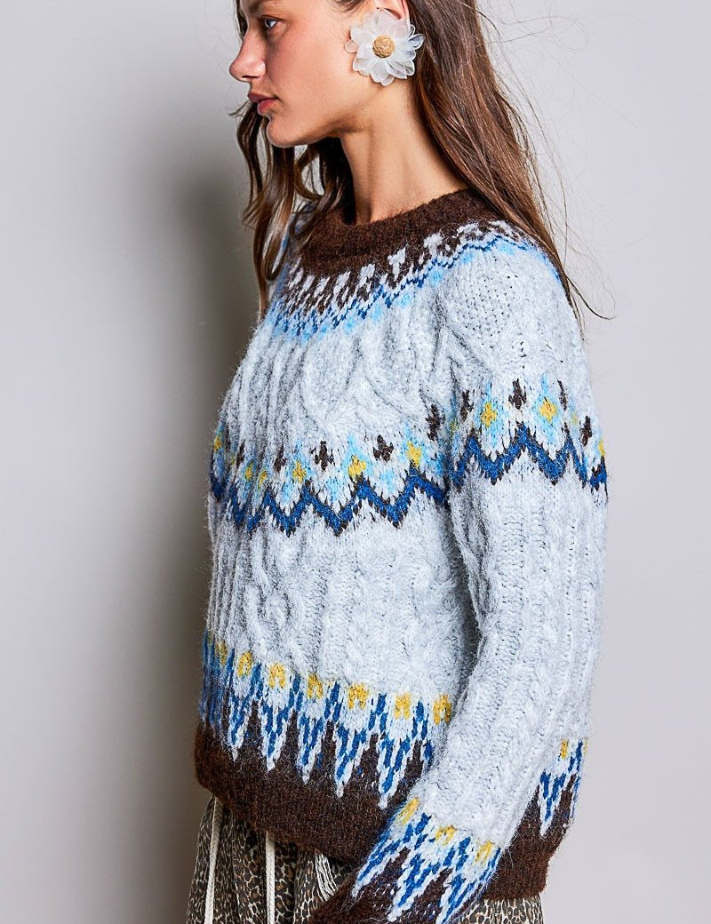 Bluebird Lodge Cable Knit Fair Isle Sweater - Westly