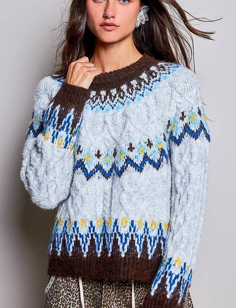 Bluebird Lodge Cable Knit Fair Isle Sweater - Westly