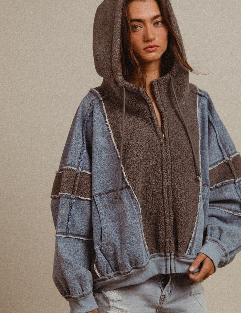 Blueprint Mixed Media Zip-Up Hoodie - Westly