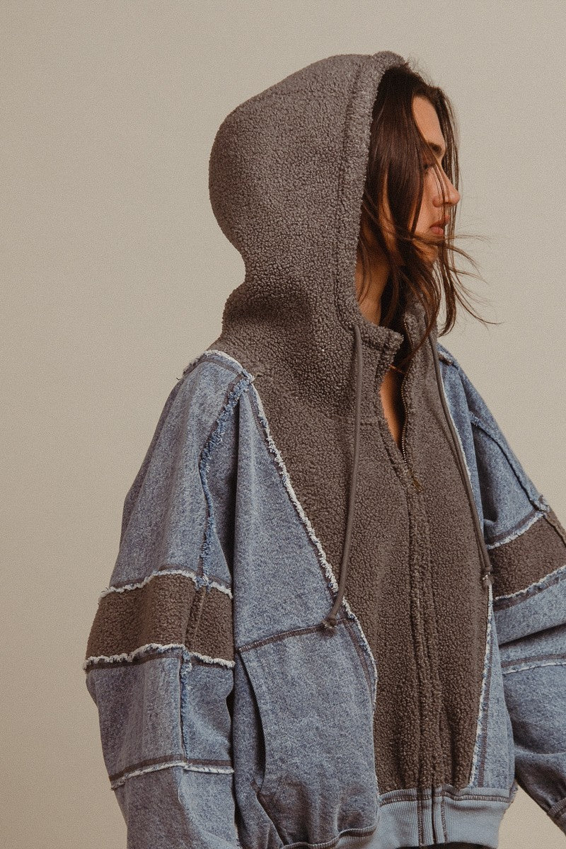 Blueprint Mixed Media Zip-Up Hoodie - Westly