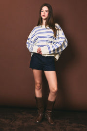 Bluewater Striped Crewneck Sweater in White Blue Stripe - product photo 4