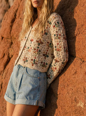 Boho Patchwork Crochet Button Cardigan - Westly
