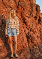 Boho Patchwork Crochet Button Cardigan - Westly