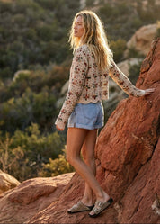 Boho Patchwork Crochet Button Cardigan - Westly