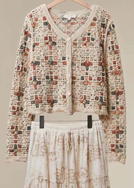 Boho Patchwork Crochet Button Cardigan - Westly