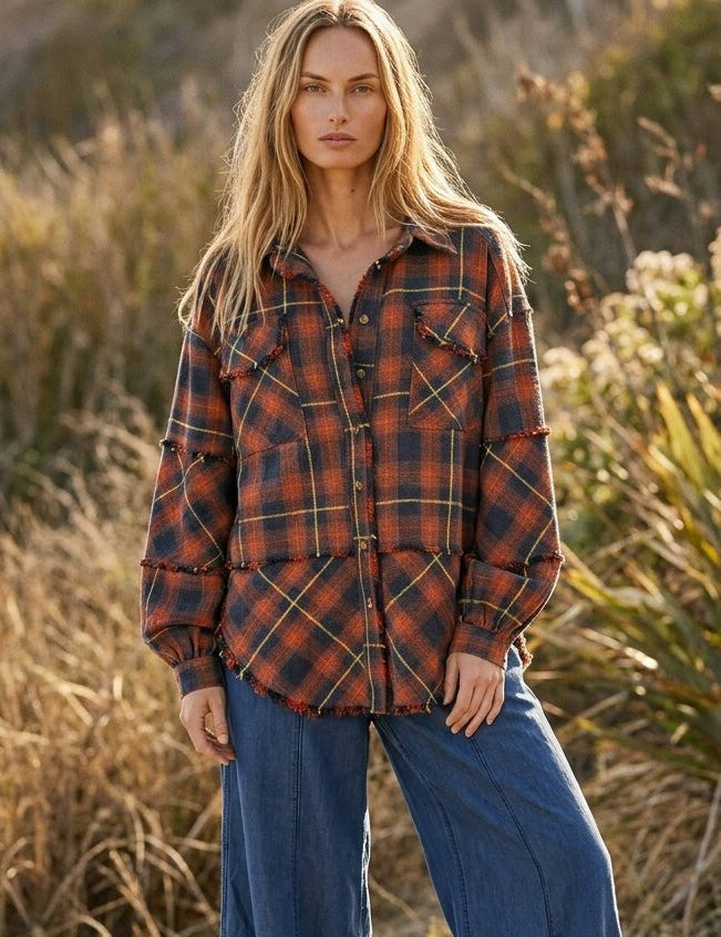 Bonfire Plaid Washed Button Down Shirt - Westly