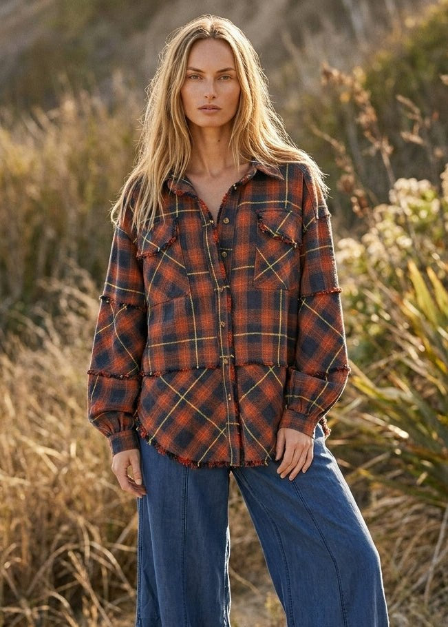 Bonfire Plaid Washed Button Down Shirt - Westly