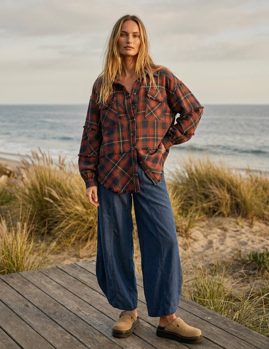 Bonfire Plaid Washed Button Down Shirt - Westly