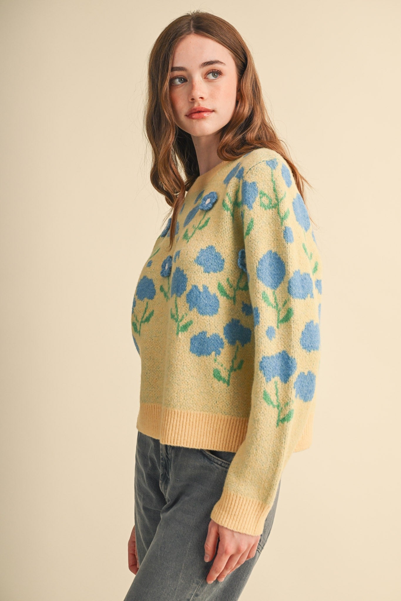Botanical Relief Floral Applique Sweater - Westly