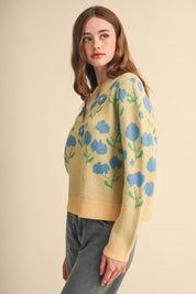 Botanical Relief Floral Applique Sweater - Westly