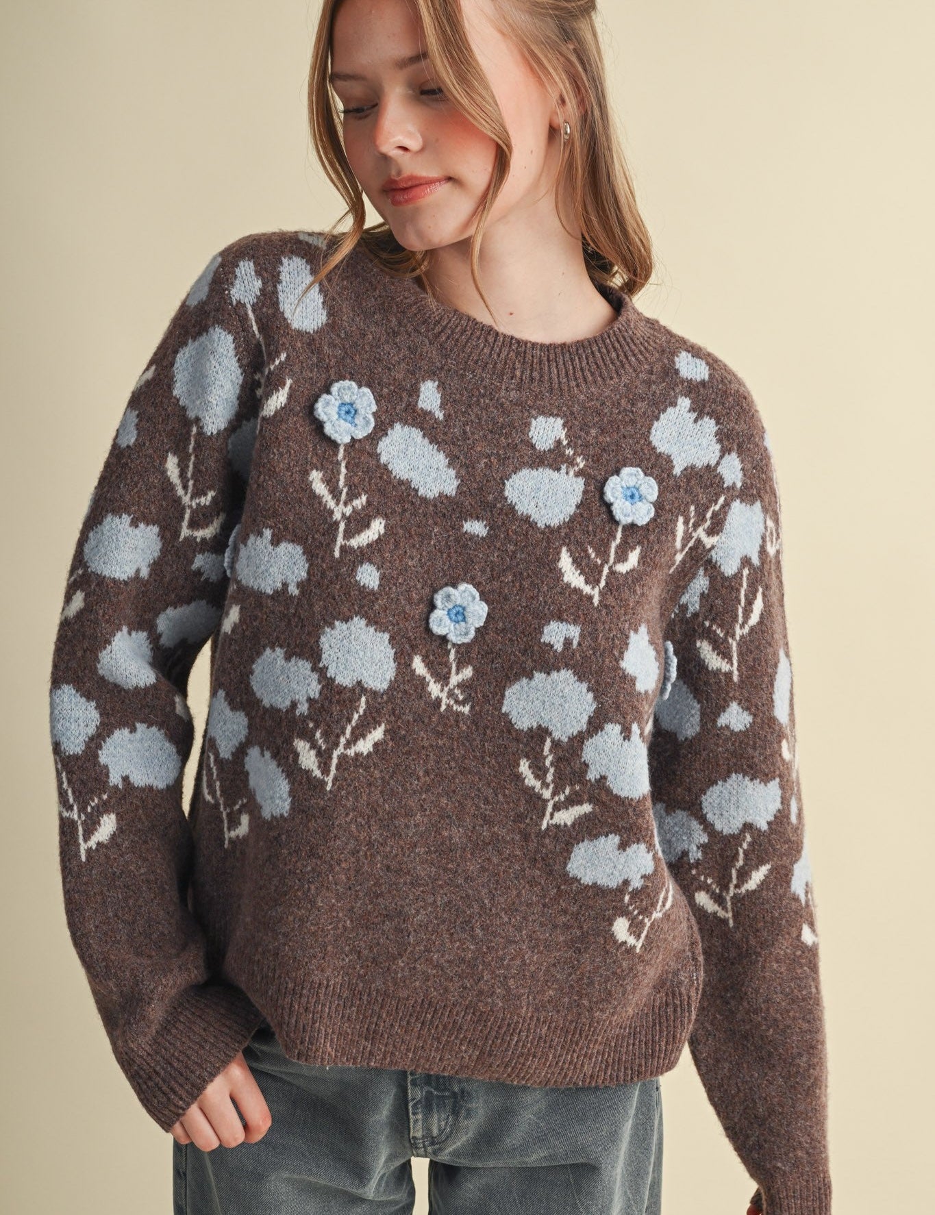 Botanical Relief Floral Applique Sweater - Westly