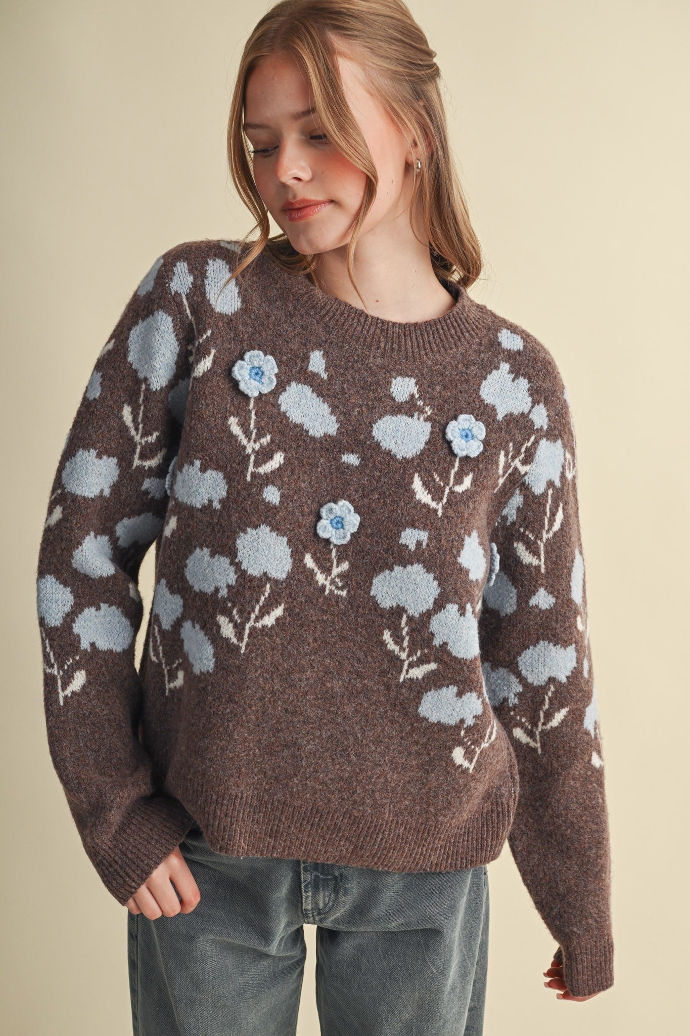 Botanical Relief Floral Applique Sweater - Westly