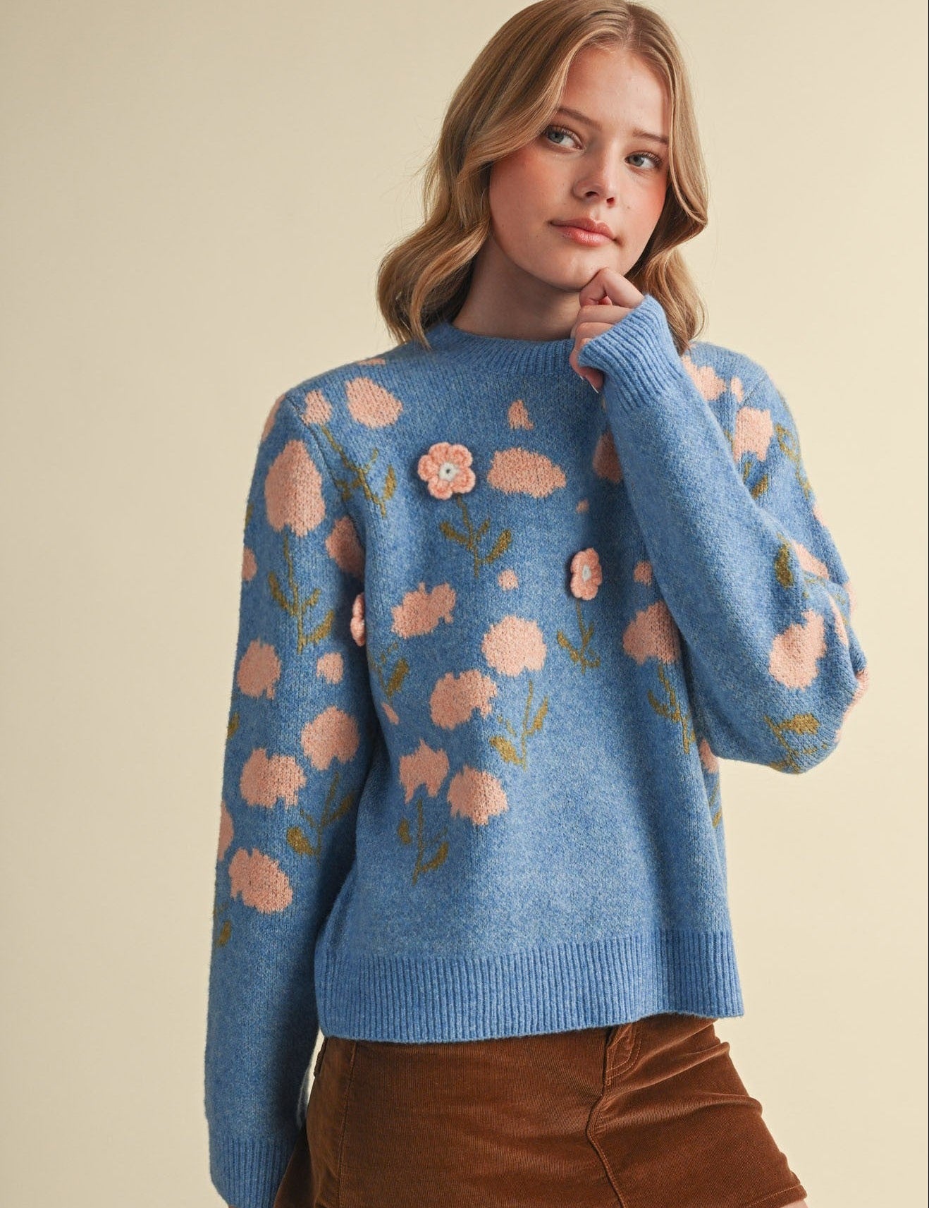 Botanical Relief Floral Applique Sweater - Westly