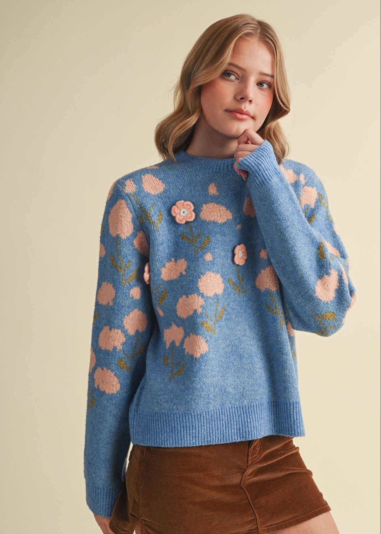 Botanical Relief Floral Applique Sweater - Westly