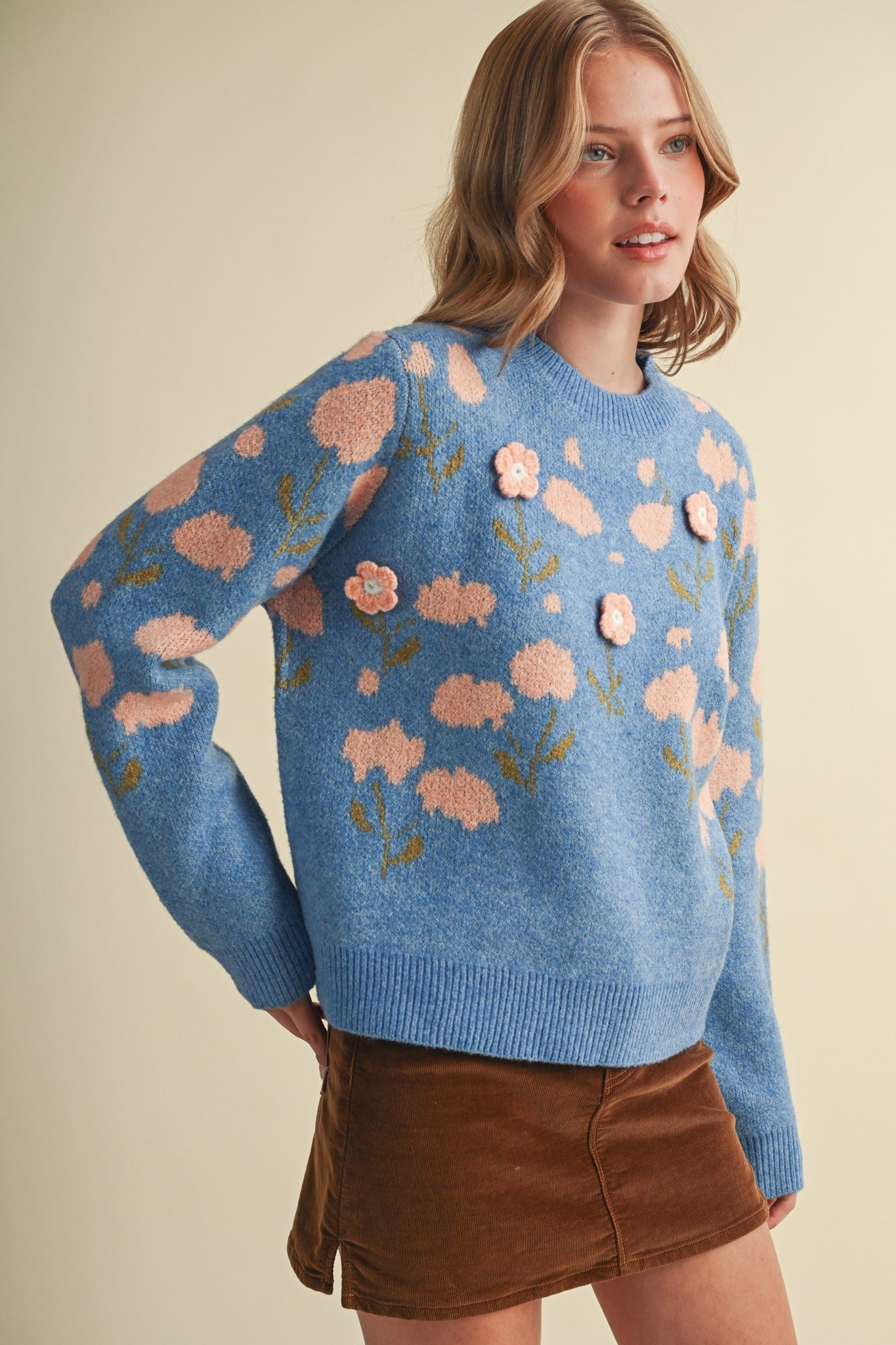 Botanical Relief Floral Applique Sweater - Westly