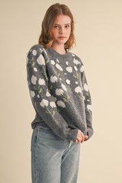 Botanical Relief Floral Applique Sweater - Westly