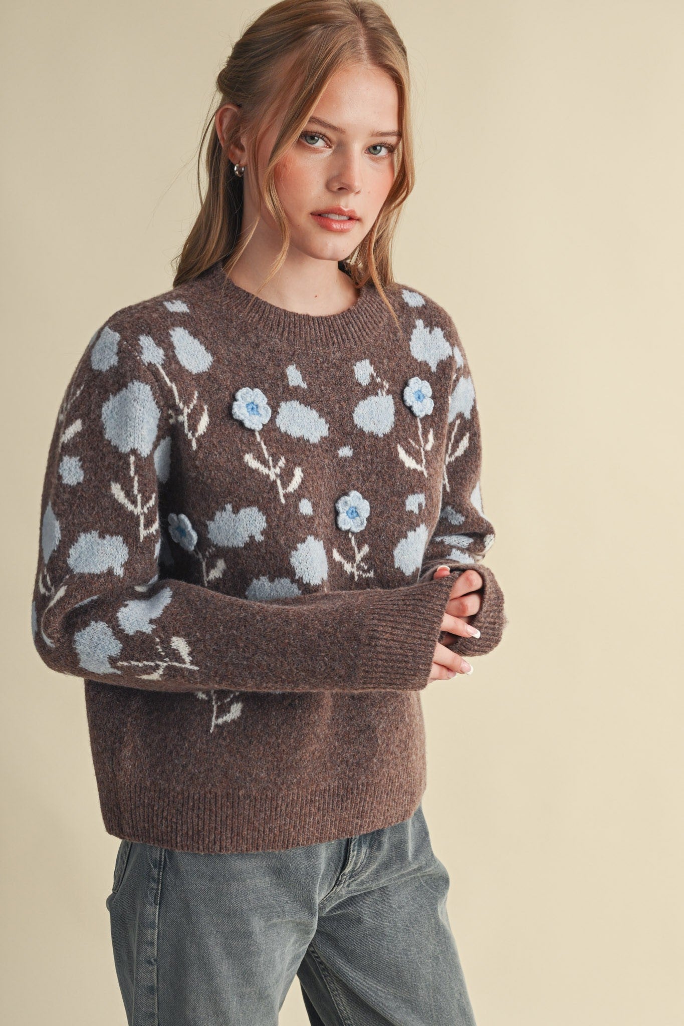 Botanical Relief Floral Applique Sweater - Westly
