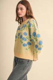 Botanical Relief Floral Applique Sweater - Westly
