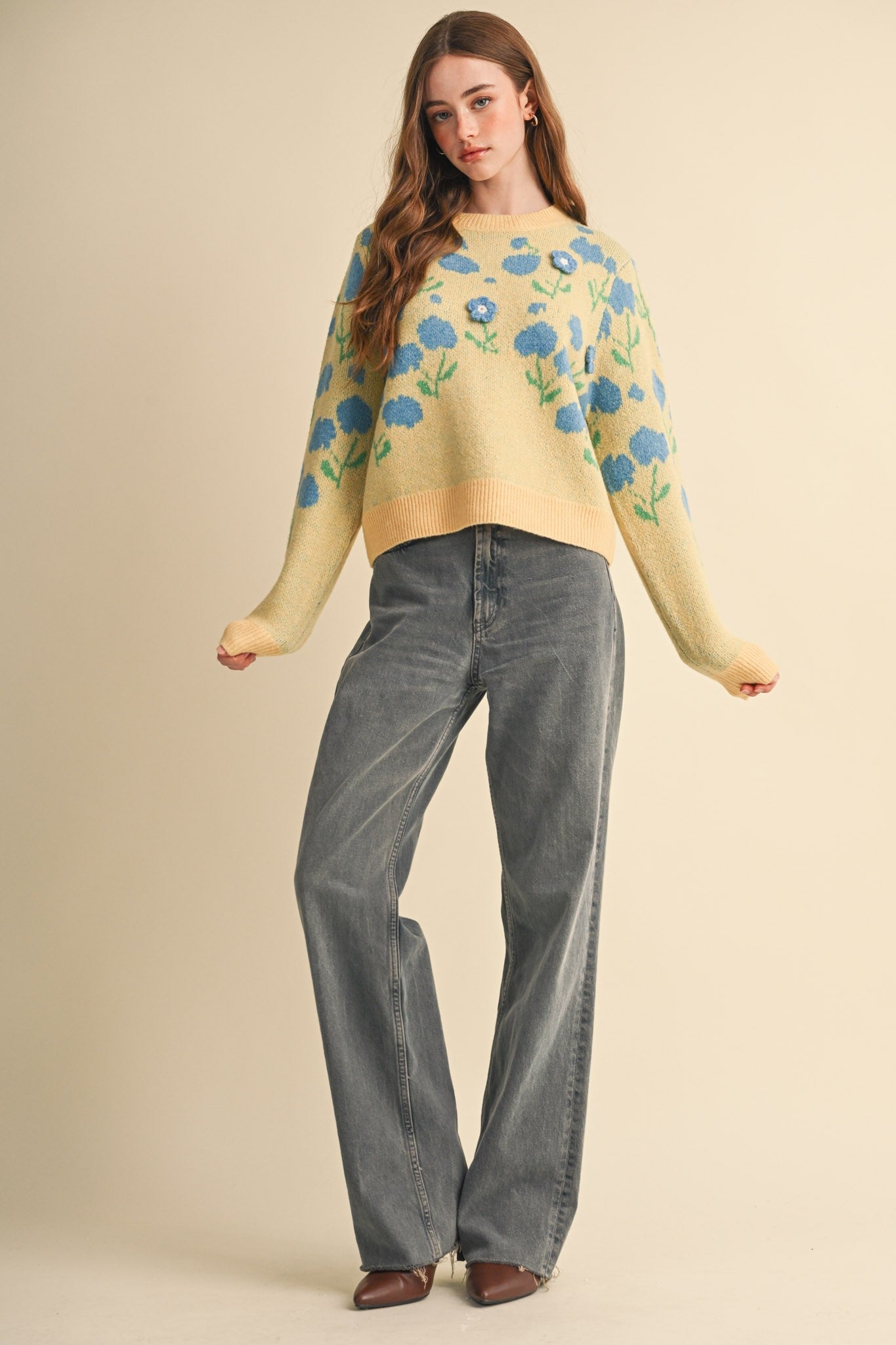 Botanical Relief Floral Applique Sweater - Westly