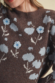 Botanical Relief Floral Applique Sweater - Westly