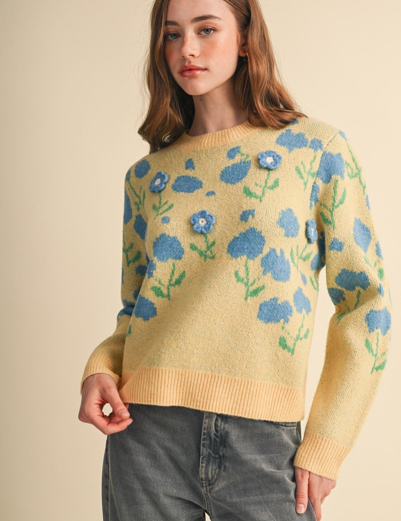 Botanical Relief Floral Applique Sweater - Westly