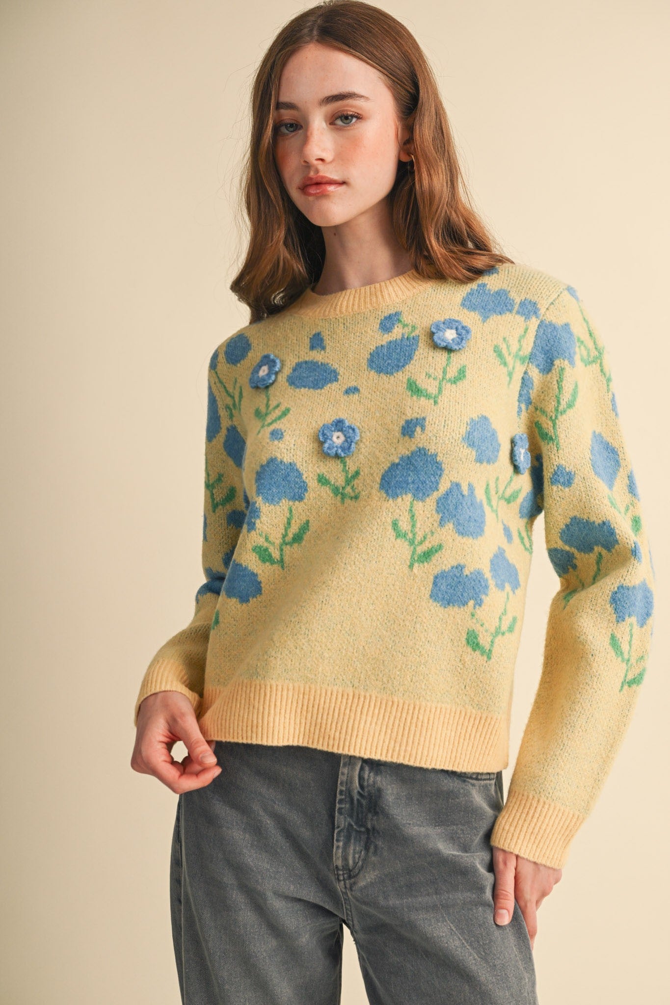 Botanical Relief Floral Applique Sweater - Westly