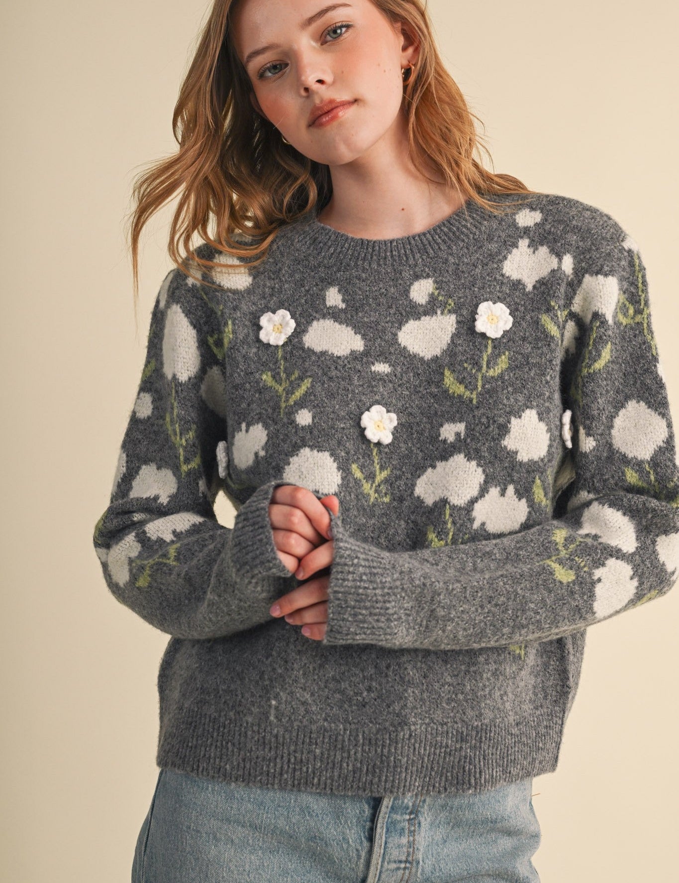 Botanical Relief Floral Applique Sweater - Westly