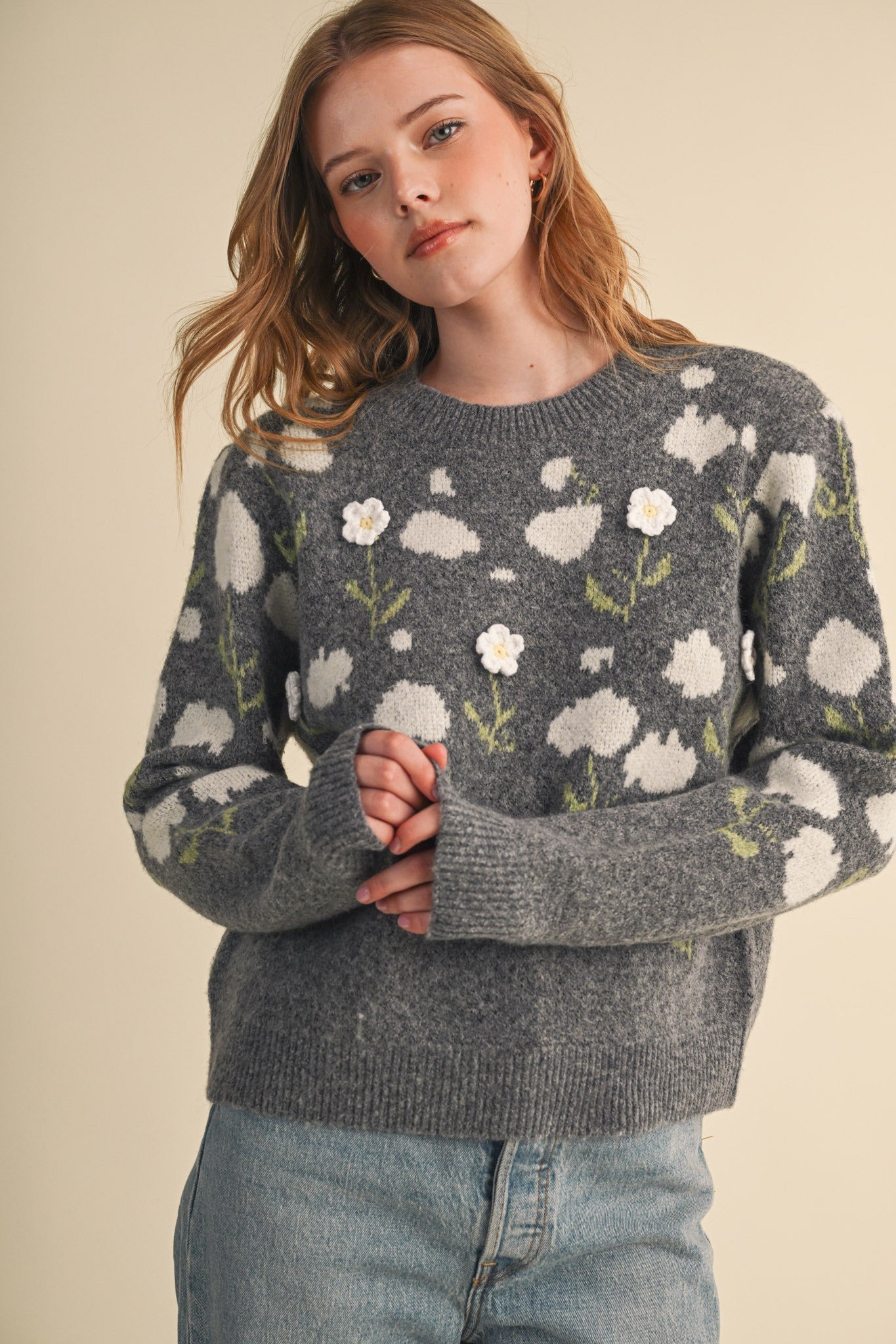 Botanical Relief Floral Applique Sweater - Westly