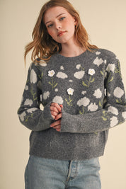 Botanical Relief Floral Applique Sweater - Westly