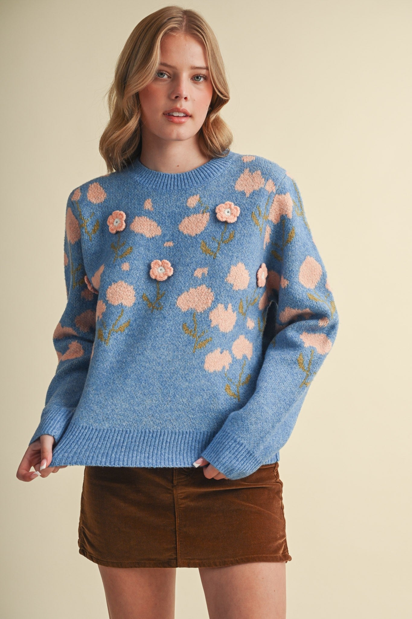 Botanical Relief Floral Applique Sweater - Westly