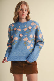 Botanical Relief Floral Applique Sweater - Westly