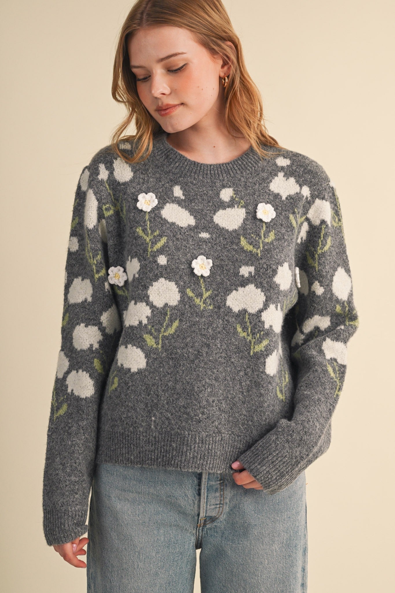 Botanical Relief Floral Applique Sweater - Westly