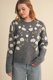 Botanical Relief Floral Applique Sweater - Westly