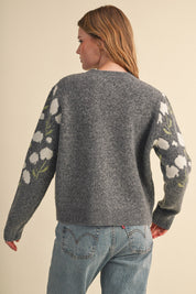 Botanical Relief Floral Applique Sweater - Westly